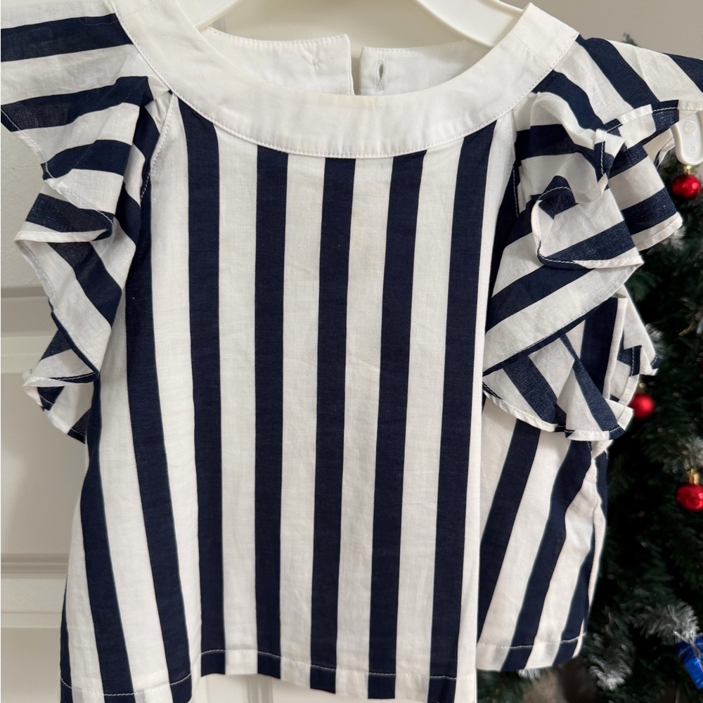 Janie and Jack Navy Striped Ruffle Blouse